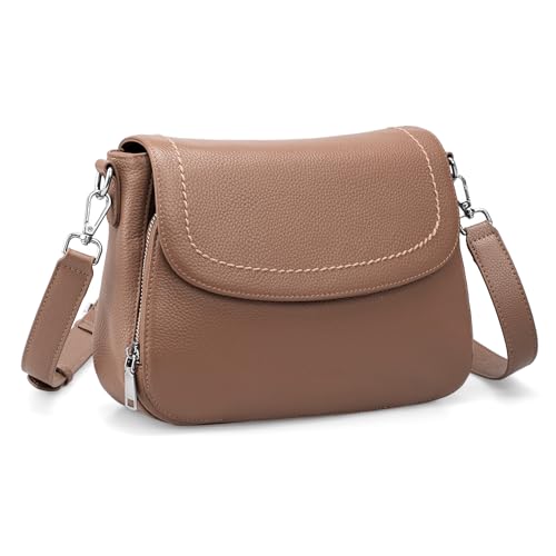 befen Bolsos cruzados de piel auténtica para mujer, bolsos pequeños para mujer, bolsos de mano para mujer, bolso de teléfono RFID con cartera integrada, marrón