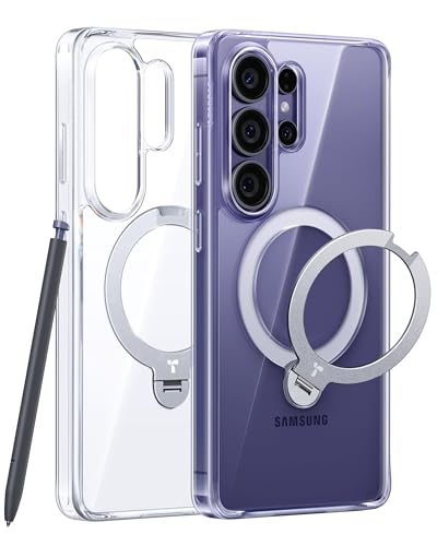 Image of TORRAS Q3 Spin for Samsung Galaxy S26 Ultra Case with Kickstand, Strong Magnet, Slim Hard PC Protective S26 Ultra Clear Back Cover with 360 Magnetic Stand, Transparent Clear