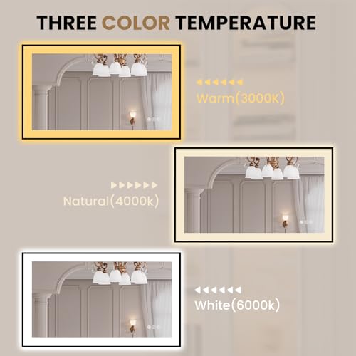 LOAAO 40"X24" LED Bathroom Mirror Black Framed, Anti-Fog, Dimmable, Lighted Bathroom Vanity Mirror for Wall, Memory Function, Tempered Glass