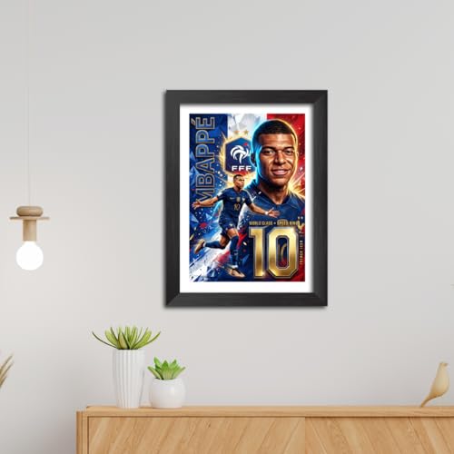 Image of TenorArts Kylian Mbappe Poster Frame Worldcup Themed Laminated Photo Framed Painting with Matt Finish Black Texture (12 inches x 9inches)