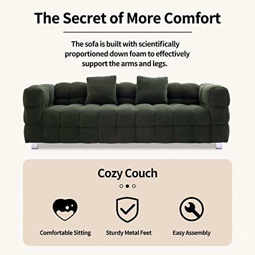 Image of Dolonm Modern Sofa Couch with Metal Legs Upholstered Tufted 3 Seater Couch with 2 Pillows Decor Furniture for Living Room, Bedroom, Office, 80 Inch Wide(Green-Teddy)