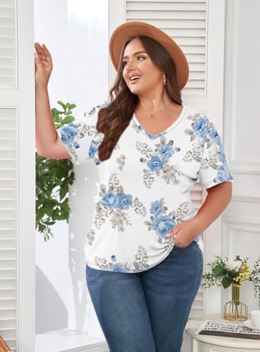 Image of ForHailey Women's Plus Size Short Sleeve Tee Shirt V Neck Basic Ladies Loose Fit T Shirt 1X-5X