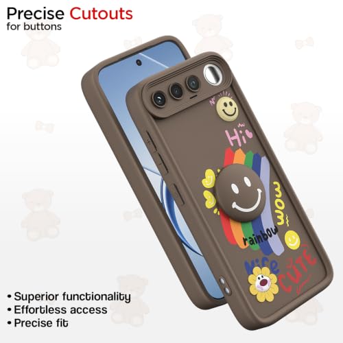 Image of Pikkme Back Cover for Realme 16 5G | Soft Silicone| Cute Rainbow Smile & 3D Cartoon Flower Design | Shockproof Raised Camera Protection Bumper Case (Brown)