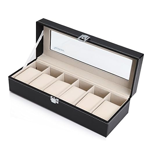Readaeer Relojes Caja para 6 Relojes Buzón Memoria con Tapa de Cristal Negro de Piel sintética