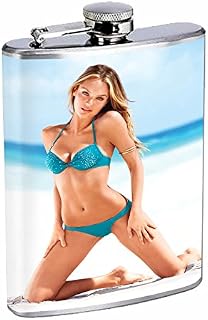 Beach Pin Up Girls Model S14 Flask Stainless Steel 8oz Hip Silver Whiskey Drinking Spirits Liquor Babes