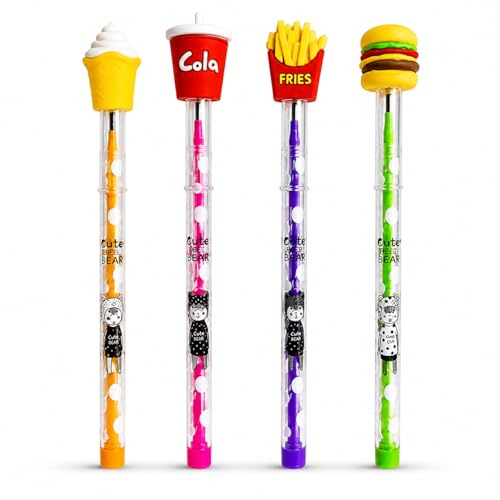 Image of KALINDRA Fancy Top Pencils for Kids Pack of 4 | Burger, Fries, Cola & Ice Cream Design Pencils | Cute School Stationery | Birthday Return Gifts, Party Favor Gift Set for Boys & Girls