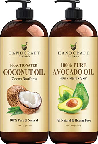 Handcraft Fractionated Coconut Oil and Handcraft Avocado Oil â€“ 100% Pure & Natural Premium Therapeutic Grade - Carrier Oil for Essential Oils, Massage, Moisturizing for Skin & Hair â€“ 16 fl. oz