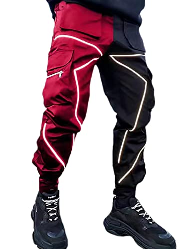 Nutriangee Men's Punk Rock Street Harem Pants, Reflective Technical Hip Hop Jogger Sport Pants