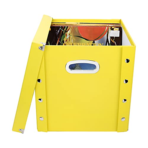 Image of Snap-N-Store Vinyl Record Storage Box - 12 inch - 1 Pack- Crate Holds up to 75 Vinyl Albums - Yellow | Vinyl storage crate holds 75 albums, stackable and collapsible design, 1 pack, easy to assemble, yellow finish