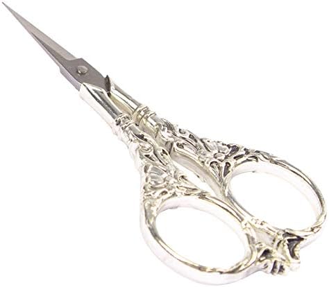 BIHRTC Vintage European Style Scissors Stainless Steel for Cross Stitch Cutting Embroidery Sewing Handcraft Craft Art Work DIY Tool(Silver)