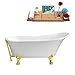 Streamline | Clawfoot Soaking 63" N342GLD-GLD Acrylic Bathtub, White | Comes with External Drain And Gold Overflow | Bamboo Tray Included