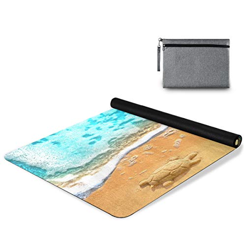 Blue Ocean Sea Golden Beach Turtle Yoga Mat Thick Non Slip Exercise Mat Portable Travel Yoga Mat Folding Fitness Workout Mat for Yoga Pilates Home Floor Exercises Children Playtime