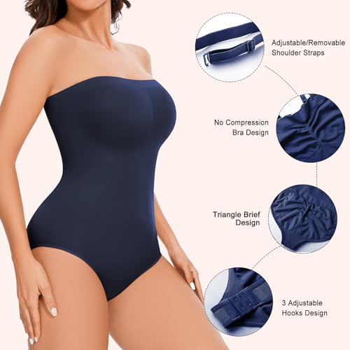 Image of Strapless Shapewear Bodysuit for Women Tummy Control Seamless Body Suits Slimming Tube Top Body Shaper Off Shoulder