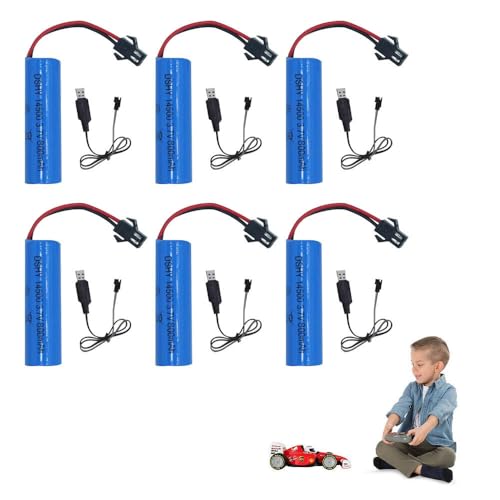 ZOYDP 6 Stück 14500 Li-ion Akku 3,7v, 500 mAh Lithium Lonen Batterie, mit 6 USB Chargers SM-2P Plug, Wiederaufladbare RC Batterien, Rechargeable 14500 Akku für RC-Autos, Panzer, Buggys, Boote, Roboter
