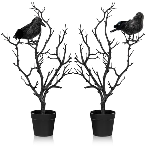 Bucherry 2 Set Halloween Black Tree with Crows Tabletop Vase