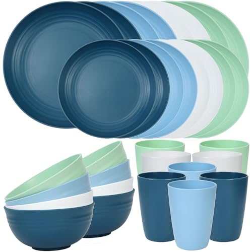 Quatish 32-Piece Dinnerware Set for 8, Unbreakable Plastic Plates and Bowls, Outdoor Camping