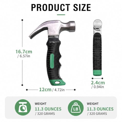 11 OZ Tragbarer Klauenhammer, 1PCS Zufällige eine Farbe, das andere Ende kann verwendet werden, um Nägel herauszuziehen, der Hammerkopf ist aus Edelstahl und hat einen Gummischutz,320 GRAM