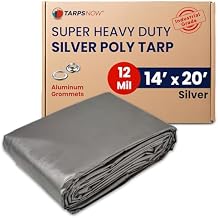 Tarps Now 14x20 ft Heavy Duty Plastic Tarp Poly Tarp|12 MIL Waterproof Cover|Rip & Tear-Resistant|Rustproof Grommets & Reinforced Edges|Ideal for Roof, Camping, Tent & Outdoor Protection - Silver