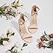 GENSHUO Women's 4 Inch High Chunky Heels Open Round Toe Block Sandals Ankle Strap Prom Wedding Party Shoes Nude Nubuck Size 9
