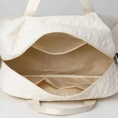Image of WILDHORN 37 litres Nylon Travel Duffle Bag for Men & Women | 49 cm Weekender Gym Bag with Back Zipper Pocket & Trolley Strap | Overnight Cabin Luggage Shoulder Bag (Off-White)