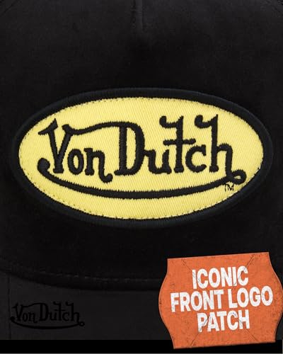 Image of Von Dutch Unisex Trucker Hat - Velvet Curved Bill Mesh Back Retro Classic Adjustable Snapback Baseball Cap for Men and Women