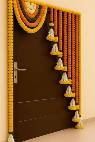 Image of Divyakosh Fabric & Beads Marigold Flower Full Door Decoration (Size 4 FT / 48 Inch) for Home,Main Door,Mandir,Event,Thoranam /Torans for Entrance Door, Banderwal for Home Door