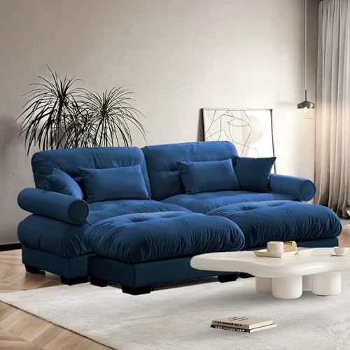 Image of SoarFlash Modern Sofa Couches for Living Room, Small Sectional Sofa Set with Reversible Chaise, Sleeper Sofas and Modular Couch Function, Suitable for Small Spaces in Apartment, Blue
