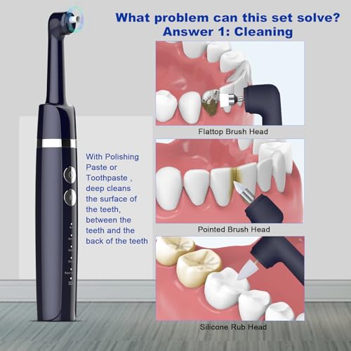 Image of Tooth Polisher,Teeth Polishing Kit for Daily Cleaning,Polishing Then Whitening of Tooth (Professional Toothpaste Include),USB Rechargeable Dental Polisher with LED Light,6 Heads,5 Speed Modes