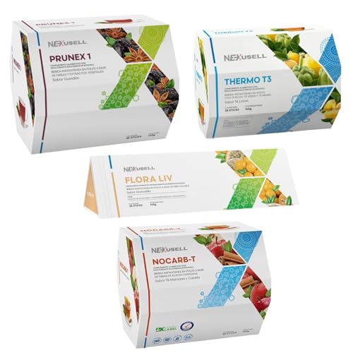 PACK De Té de Prunex + Thermo T3 + Nocarb + Flora Liv + Caja Sorpresa + Termo | 5 cajas de 28 Sobres de 5gr C/U | Apoyo Digestivo, Energía y Control Metabólico Detox y Bienestar