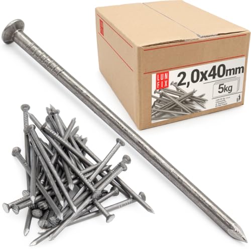 Clous acier 2,0 x 40 mm (env. 5260 pcs.) clou béton, clou double pointe, clous vis fixations, pistolet à clou, palette bois, rond bois, bricolage, menuiserie, construction, travaux