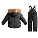 Snow Suit for Kids Ski Suit Down Coat Snowboard Pants Kids Winter Clothes Boys Thickened Hooded (Black, 18-24 Months)