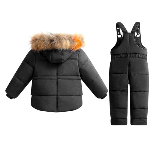 Kids Ski Sets 2pc Furry Hooded Snowsuit And Snow Pants With Zipper Girls Boys Winter Warm 𝐖aterproof Puffer Coats3