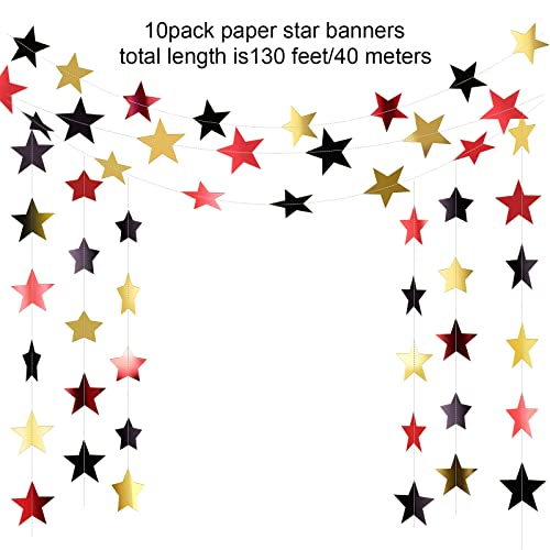 Image of Patelai Glitter Star Garland Banner 2026 Party Decor 130 Feet Star Hanging Streamers Twinkle Backdrop for Classroom Birthday Graduation Wedding Supplies(Red, Black, Gold)