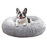 JOLLYVOGUE Calming Dog Bed Medium Size Dog, Anti-Anxiety Donut Medium Pet Bed, 27 inches Fluffy Faux Fur Round Cat Bed (Smoke Grey)