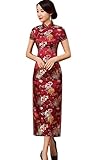 Shanghai Story Chinese Dress Long Cheongsam Satin Qipao for Women 12 Wine Red