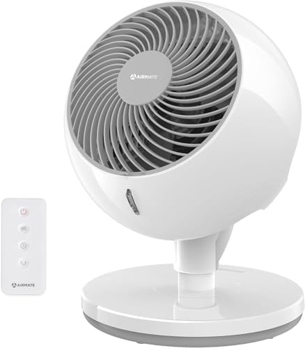 AIRMATE Large Air Circulator Fan for Bedroom, 120°+90°Oscillating Fan with Remote, 12in Quiet Cooling Fans, High Velocity Floor Fan with Timer, 10 Speeds DC Fan for Home, Office, Dorm (White)