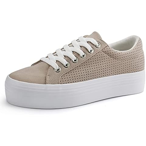 JABASIC Women Platform Sneakers Breathable Casual Lace Up Fashion Walking Shoes (6,Beige) Cover