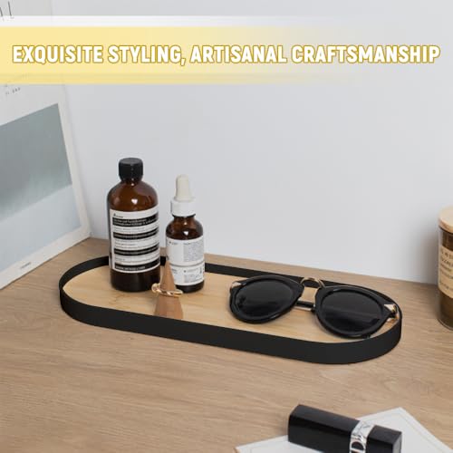 Rongxze 2 Stücke Badezimmertablett aus Holz, Holz Ovale Holztabletts, Deko Tablett im Mini Badezimmer für Desserts, Lippenstifte, Parfüme, Kosmetika, Schmuck, Kleinigkeiten (Schwarz)