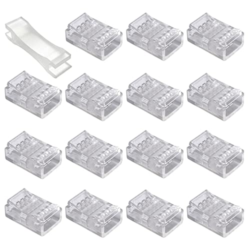 GTIWUNG 15 Pezzi Connettori per Luci LED da 10mm Senza Saldatura, Connettori Striscia Led 4 Pin, Connettore LED a 4 Pin per Striscia LED RGB 5050/3528 da 10mm, Collegare 2 Strisce LED, Trasparente