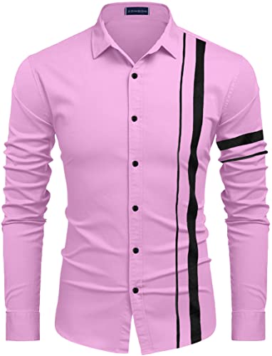 Image of Zombom Men Cotton Polyester Blend Regular Fit Striped Full Sleeve Casual Shirt