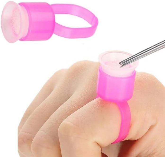 Miniatura 6 de KXJHY 100 vasos para anillos de tinta, anillos de pegamento de pigmento de microblading con copas de tinta de esponja, tapas de maquillaje