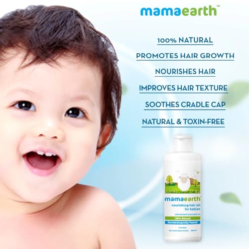 MAMAEARTH Nourishing Baby Hair Oil | Dry Scalp & Cradle Cap Care with Natural Avocado & Almond | Gentle Moisturizer for Delicate Skin 6.76 Fl Oz (200ml)