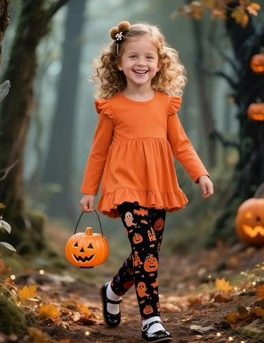 Image of Yekaty Girls Clothes Ruffle Shoulder High Low Hem Long Sleeve Top and Floral Pants 2 Piece Fall Outfits Clothing Set