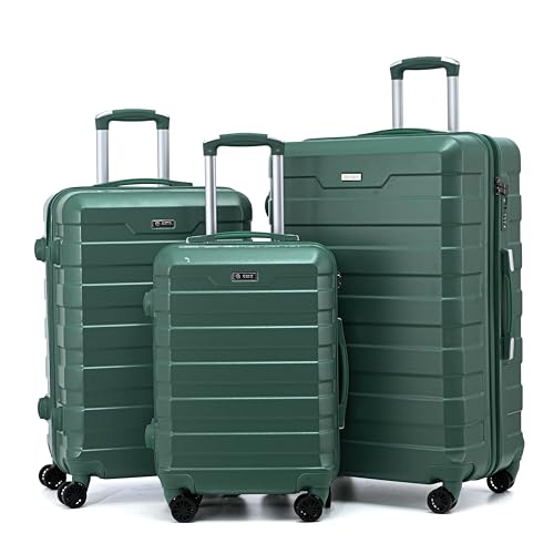 RMW Luggage Set 3 Piece 20” 24” 28” Hard Shell Suitcases, Lightweight PC Travel Trolley Cases with TSA Lock, 4 Spinner Wheels, Large Capacity Durable Scratch-Resistant (Dark Green, 3 PIECE Full Set)