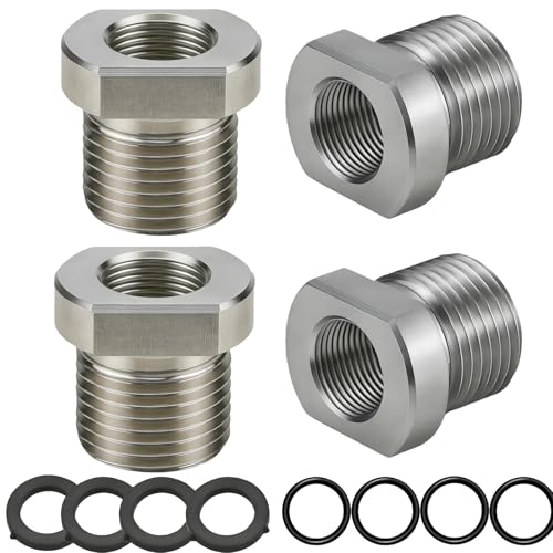4-Pack 304 Stainless Steel 1/2-28 Female to 3/4-16 Male Thread Adapter Heavy-Duty Thread Reducer Converter with Rubber Washers & O-Rings Precision CNC Thread Adapters