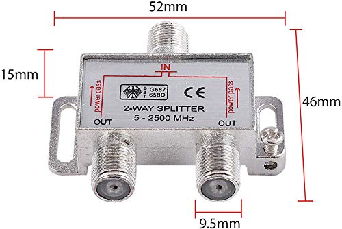 RUNCCI-YUN 2 Way Satellite Splitter TV Aerial Splitter 5-2500MHz with 2 * 1.5m Coax Cable F Plugs - Image 2