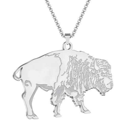 Collier pendentif bison pour hommes et femmes en acier vintage