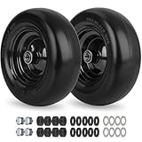 11x4.00-5” Flat Free Lawn Mower Tire and Wheel with Bearing Bore 3/4' or 5/8', 3.4'-4'-4.5'-5' Centered Hub, Smooth Tread Tire for Zero Turn Mowers, 2 Pack