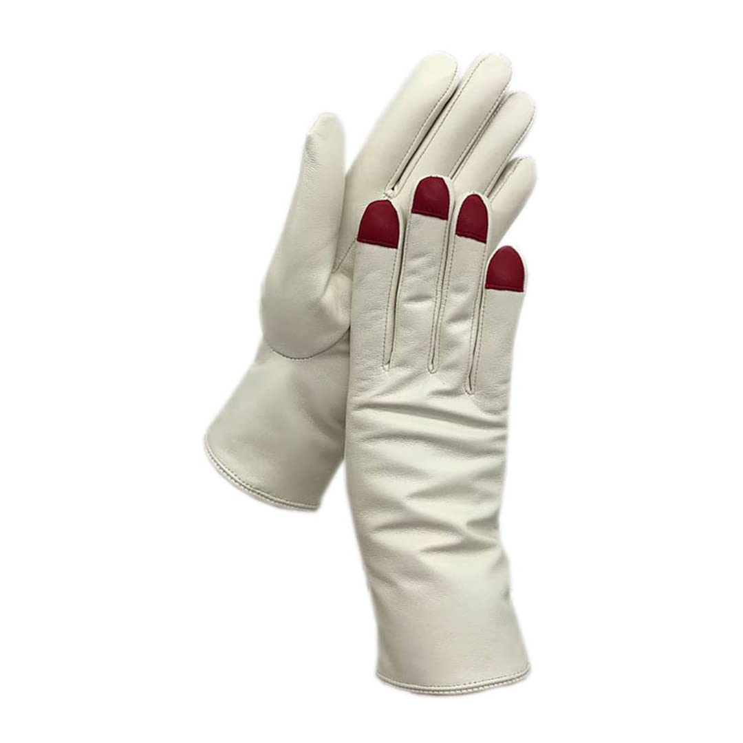 Guanti invernali in pelle da donna Guanti da moto antivento caldi bianchi da guida Guanto foderato in maglia