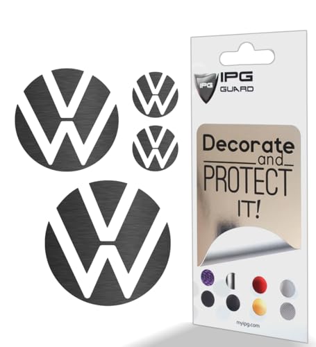 Image of IPG Decal Made for VW 2021 Passat Polo Tiguan Golf Rear /Front Emblem Logo Decals Stickers Set (4 Units) (Dark Brushed Aluminium)